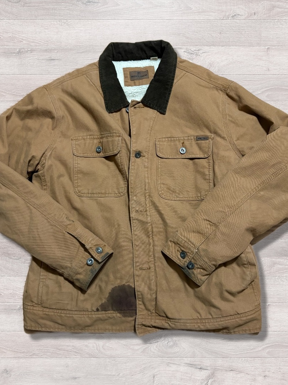 Woolrich Canvas Chore Barn Jacket Men’s XL Corduroy Collar Sherpa Coat Work